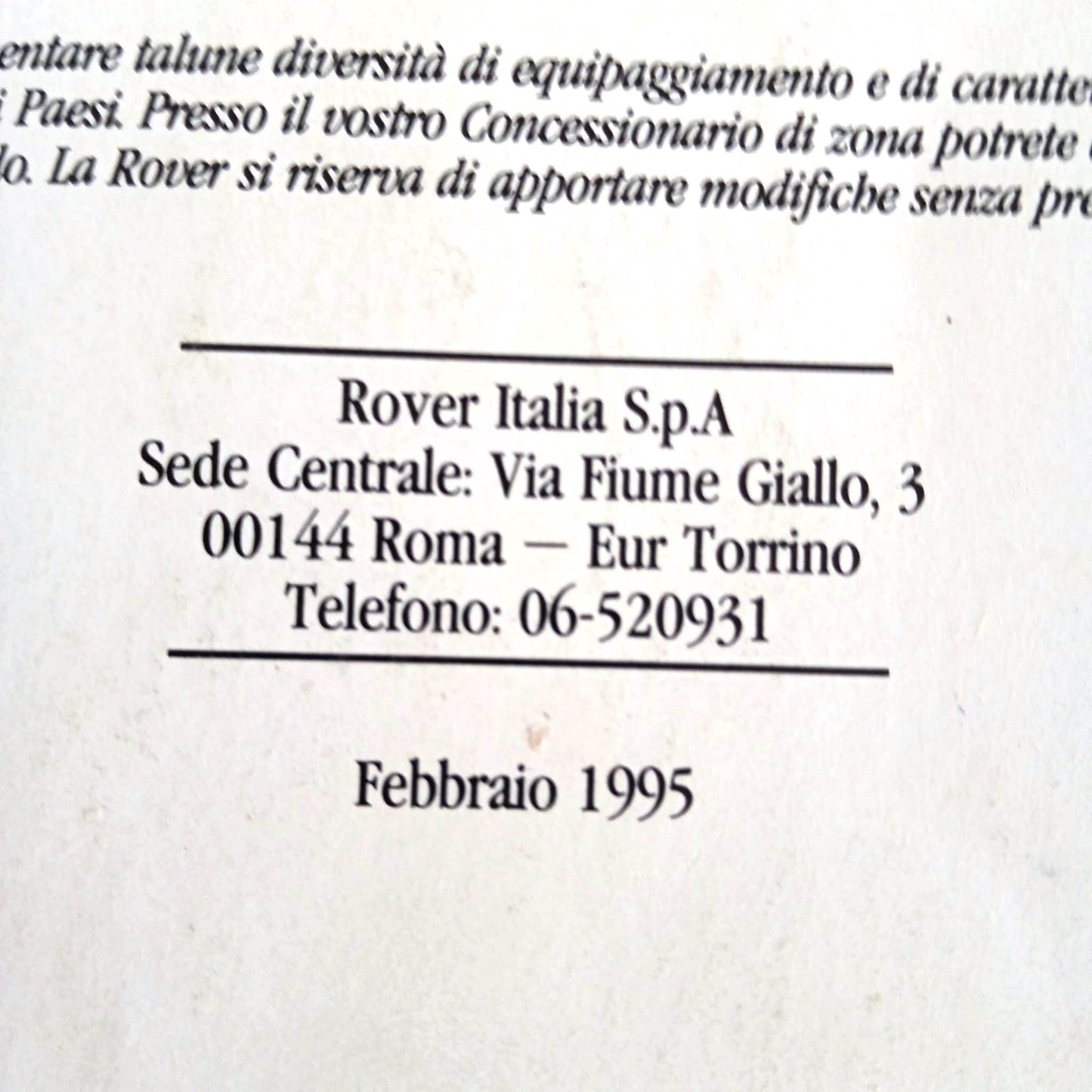 Brochure Mini Rover Italia 1995
