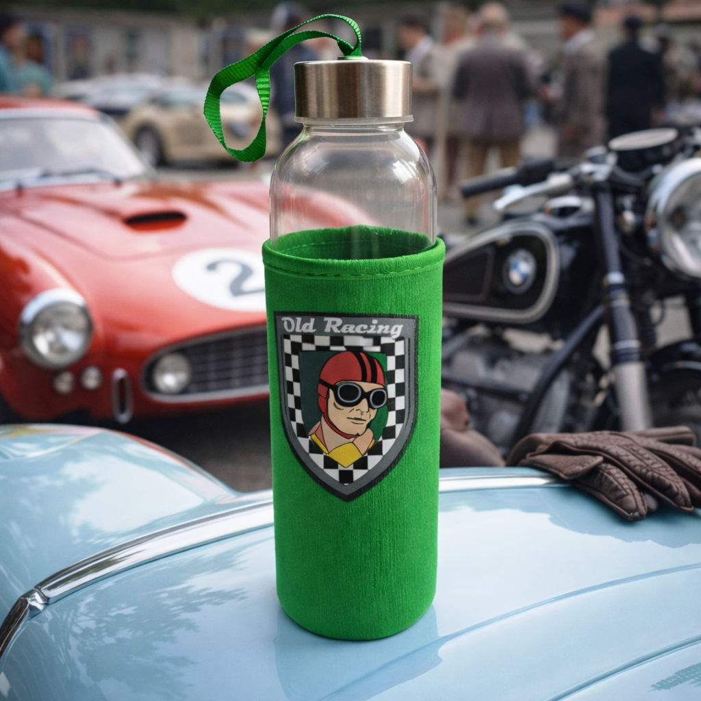 Botella Vintage Old Racing – Estilo Motorsport Clásico con Funda Térmica
