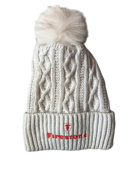 Gorro de punto Firestone blanco con pompón