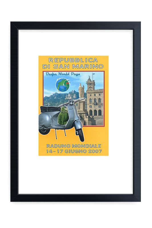 Cuadro con Postal Original Vespa World Days 2007 – República de San Marino