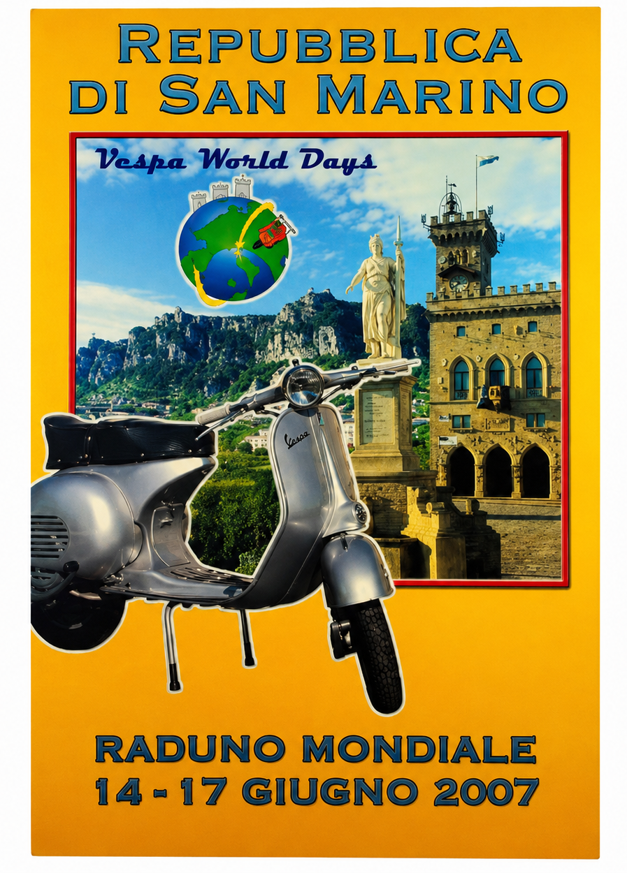 Cuadro con Postal Original Vespa World Days 2007 – República de San Marino