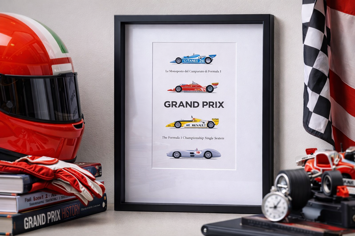 🏁 Postal enmarcada original – Casa Museo Enzo Ferrari Evento GRAND PRIX – 2013
