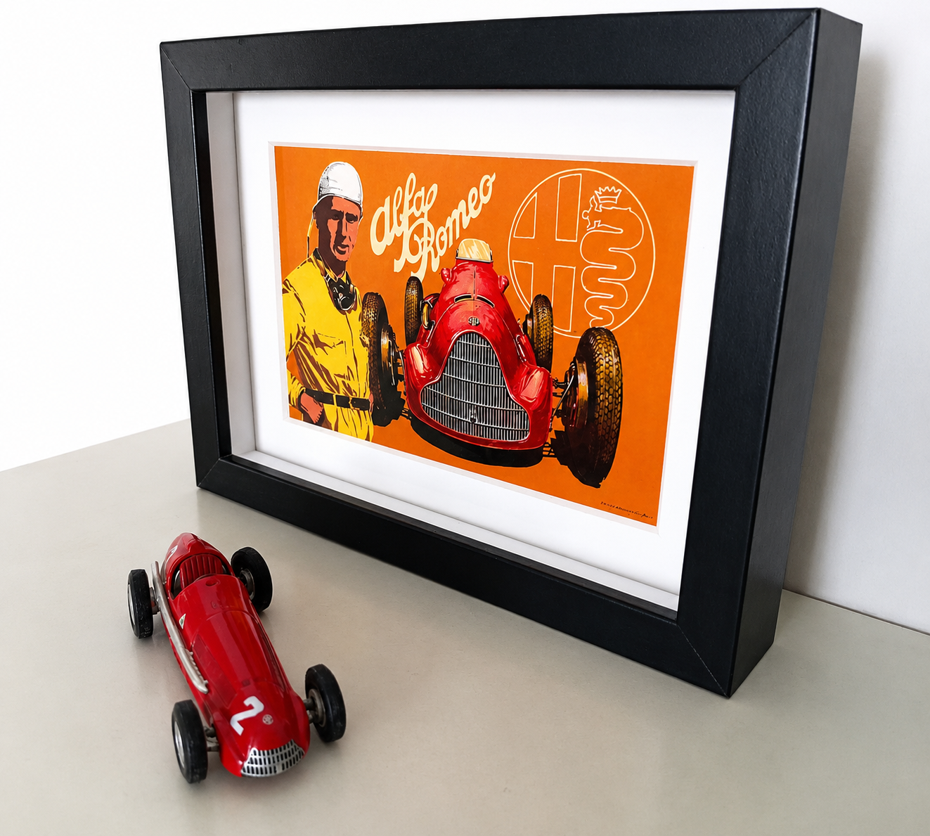 Cuadro Nino Farina  Alfa Romeo 158 + Modellino Metálico Escala 1/43