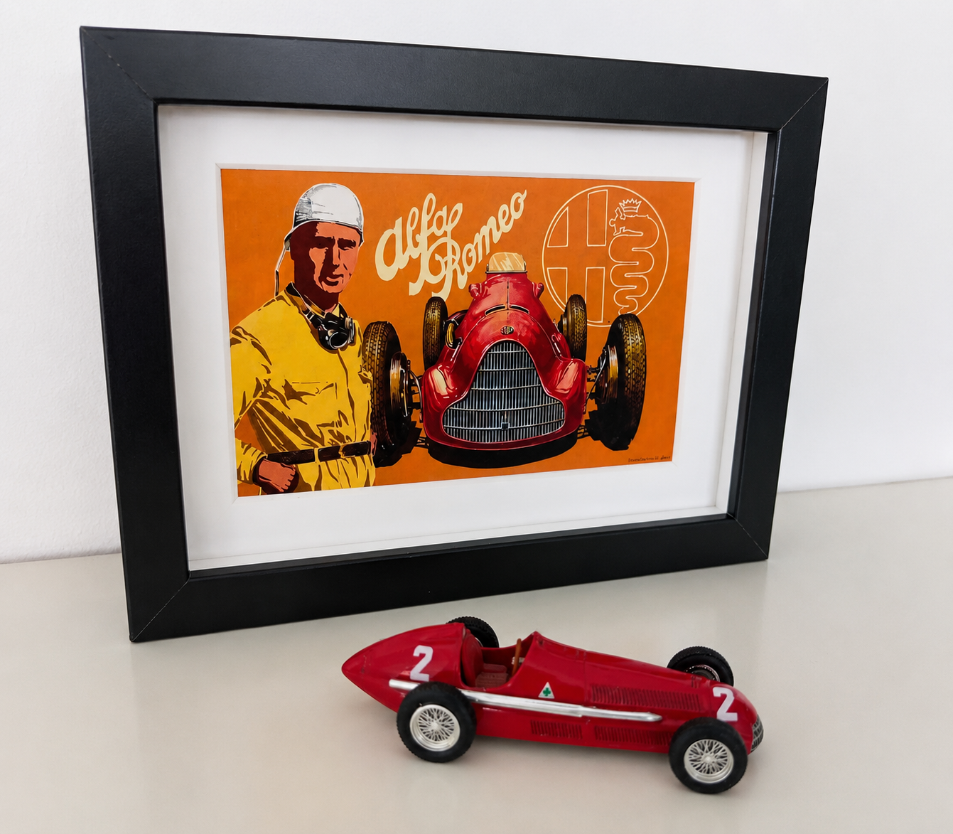 Cuadro Nino Farina  Alfa Romeo 158 + Modellino Metálico Escala 1/43