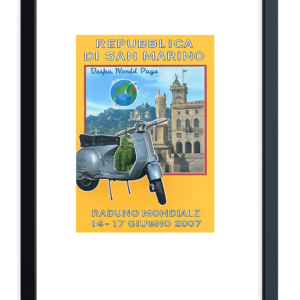 Cuadro con Postal Original Vespa World Days 2007 – República de San Marino